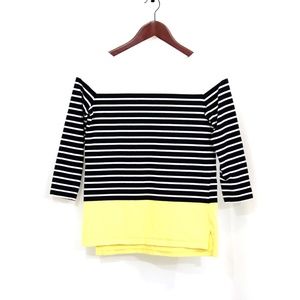 Talbots Boat Neck Striped Navy Blue & Yellow Sz SP